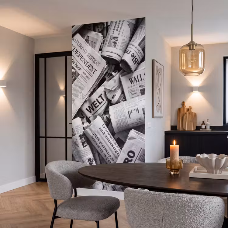 Behang - Krant - Stapel - Nieuws - Zwart-wit — 5