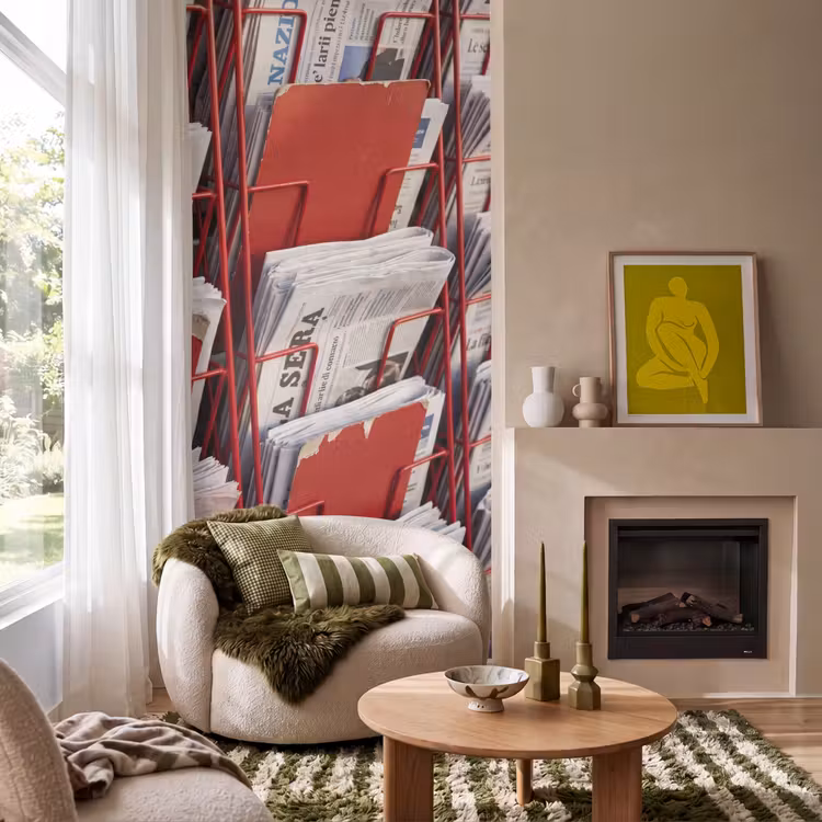 Behang - Kranten - Rek - Stedelijk - Dagelijks leven - Rood — 1