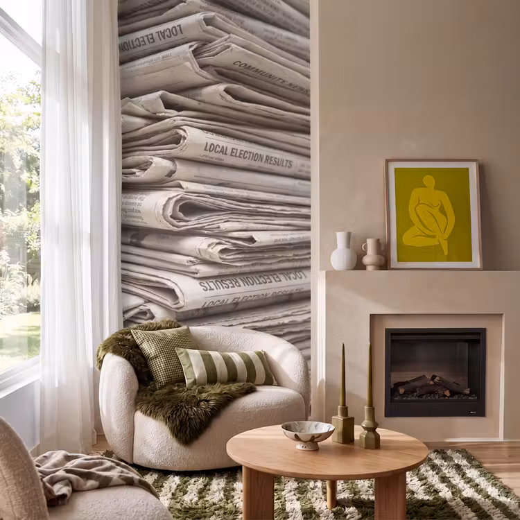 Behang - Kranten - Stapel - Nieuws - Vintage - Beige — 1