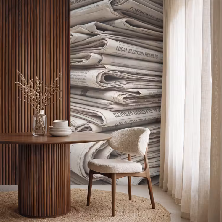 Behang - Kranten - Stapel - Nieuws - Vintage - Beige — 4