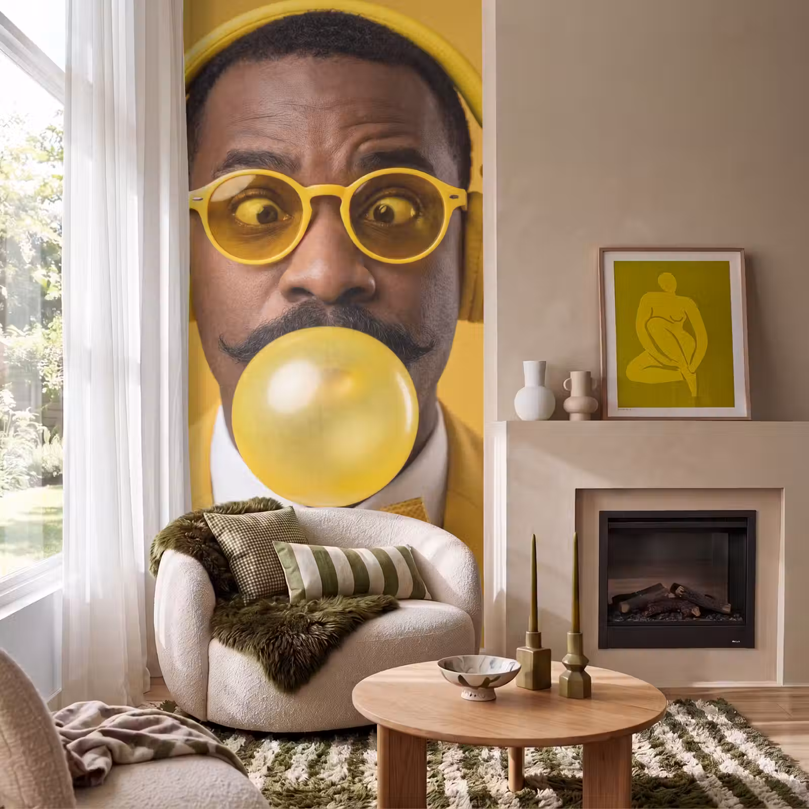 Behang - Man - Bubblegum - Portret - Geel - Modern — 1