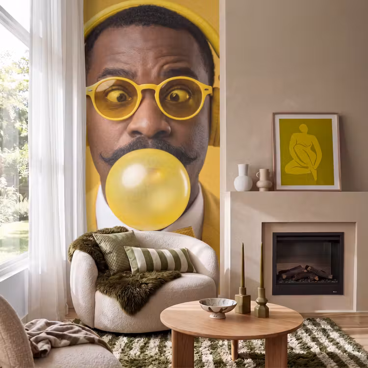 Behang - Man - Bubblegum - Portret - Geel - Modern — 1