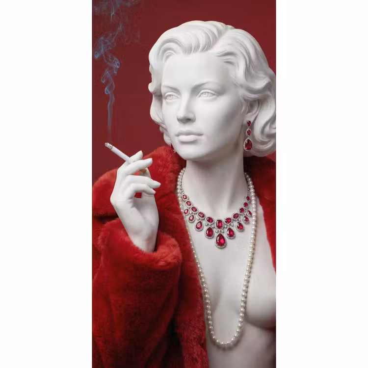Behang - Vrouw - Bontjas - Mode - Klassiek - Rood — 2