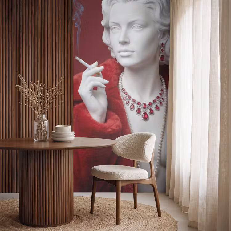 Behang - Vrouw - Bontjas - Mode - Klassiek - Rood — 4