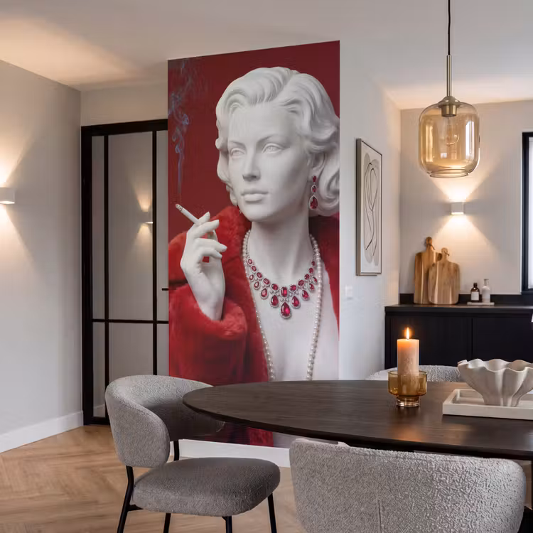 Behang - Vrouw - Bontjas - Mode - Klassiek - Rood — 5