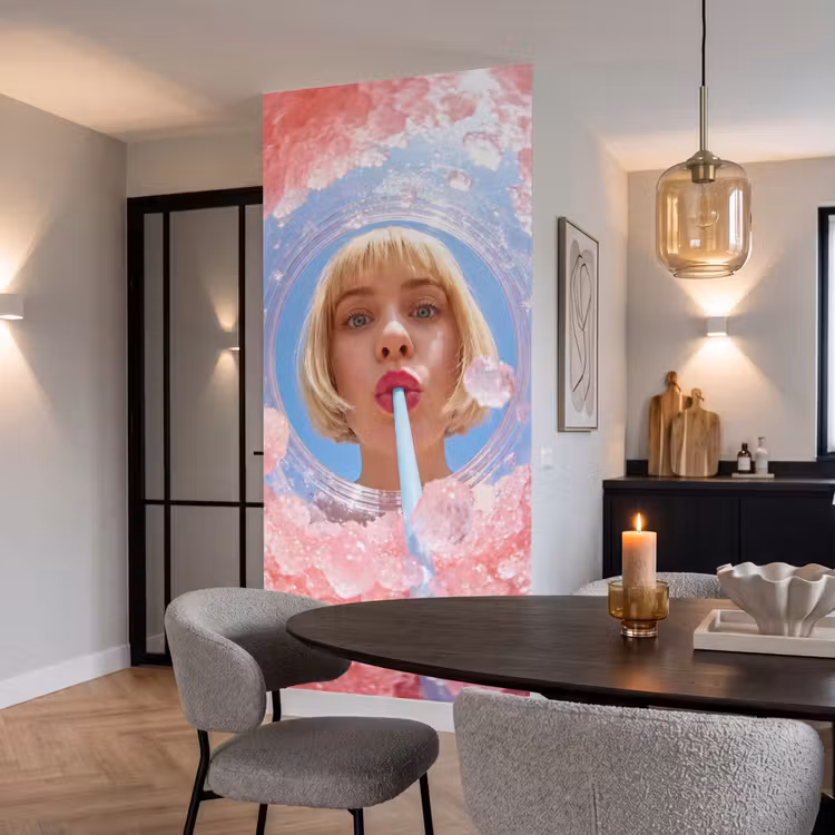 Behang - Vrouw - Drank - Zomer - Roze - Blauw — 5