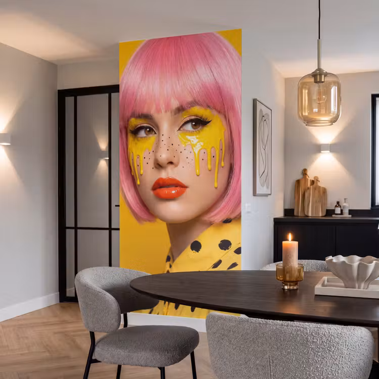 Behang - Vrouw - Portret - Abstract - Kleurrijk - Geel — 5