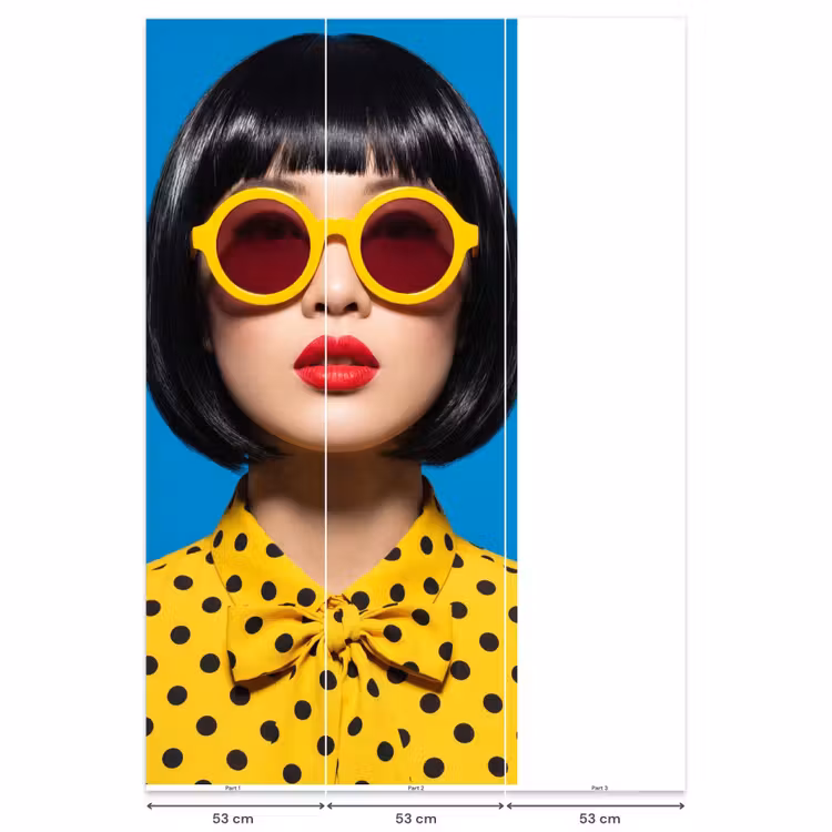 Behang - Vrouw - Zonnebril - Pop Art - Portret - Geel — 6
