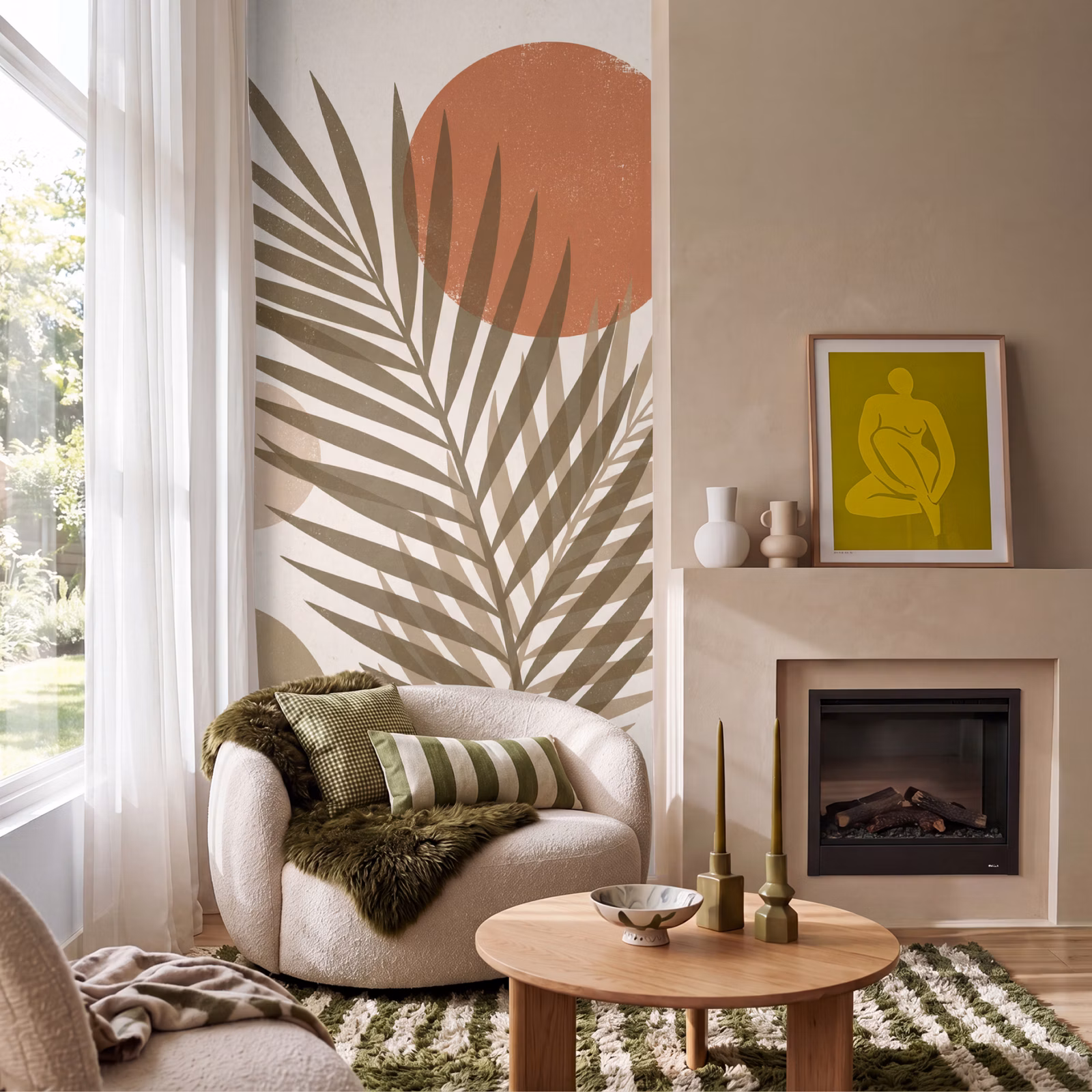 Behang - Palmblad Abstracte Vormen Terracotta — 1