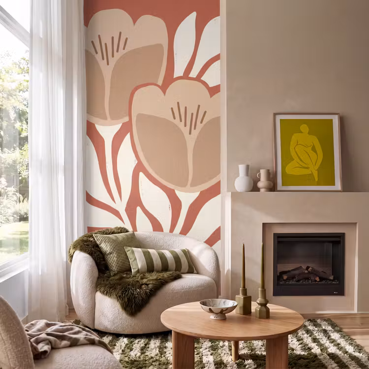 Behang - Tulpen Bladeren Terracotta