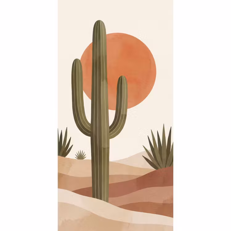 Behang - Cactus Woestijn Zonsondergang Aquarel — 2
