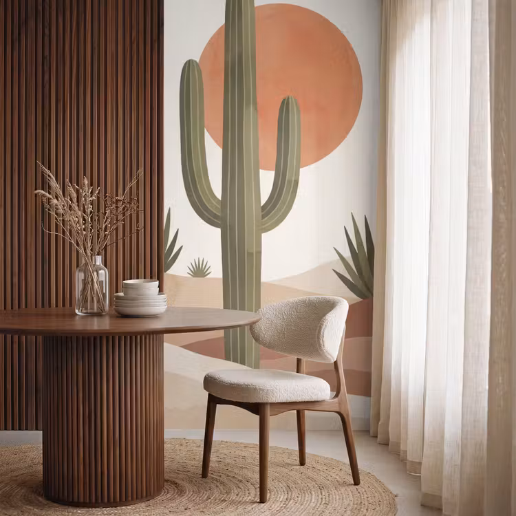 Behang - Cactus Woestijn Zonsondergang Aquarel — 4