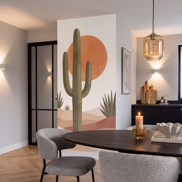 Behang - Cactus Woestijn Zonsondergang Aquarel — 5
