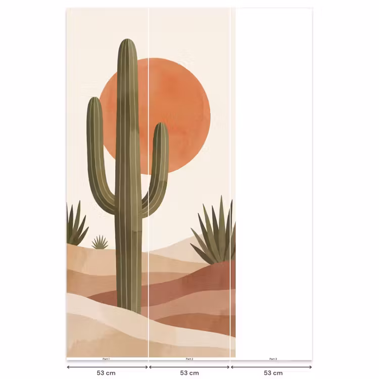 Behang - Cactus Woestijn Zonsondergang Aquarel — 6