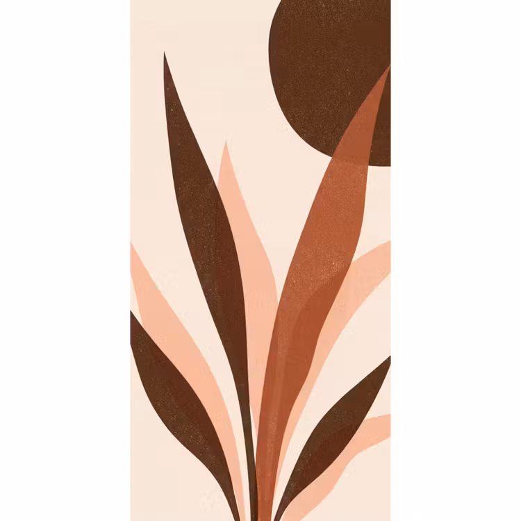 Behang - Abstracte Bladeren Zon Terracotta — 2