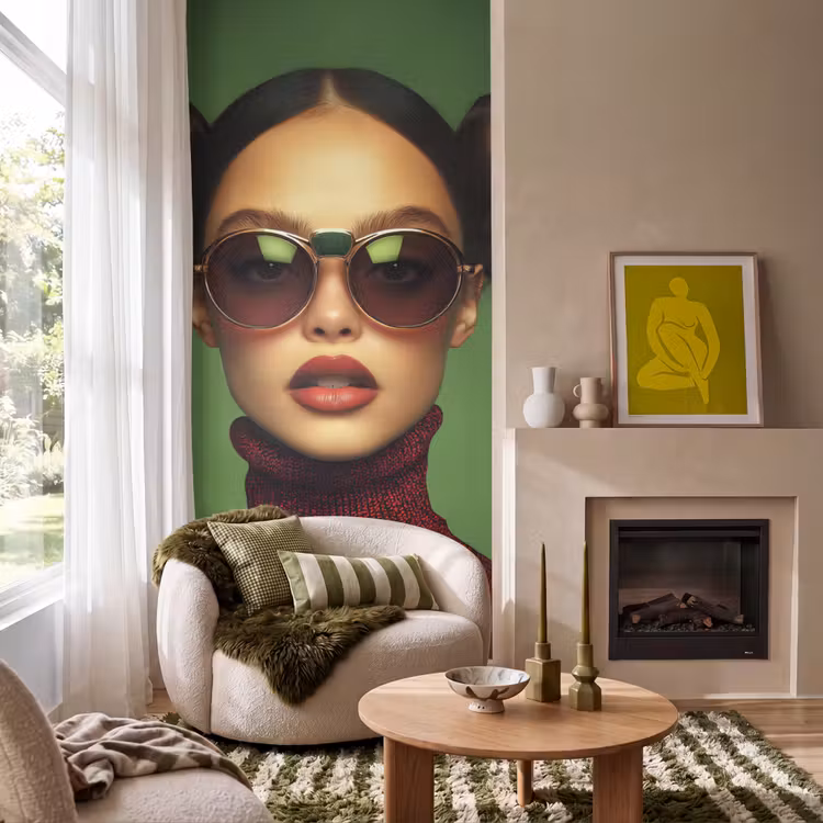 Behang - Vrouw - Groen - Bril - Aesthetic - Modern