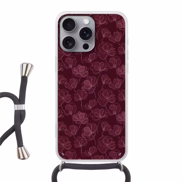 Telefoonhoesje met koord - Bloemen - Patroon - Bordeauxrood