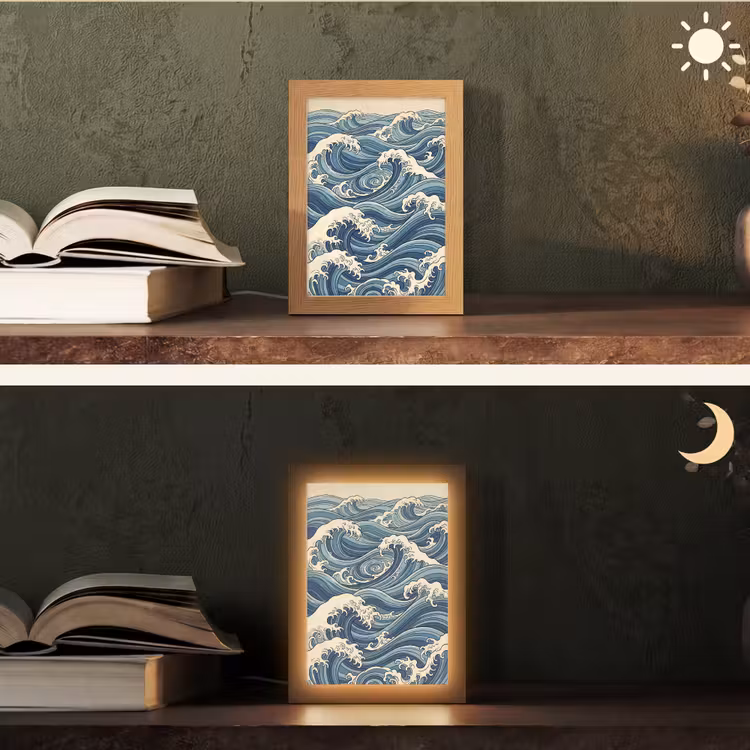 Gepersonaliseerde lightbox - Golven - Zee - Natuur - Abstract - Blauw — 5