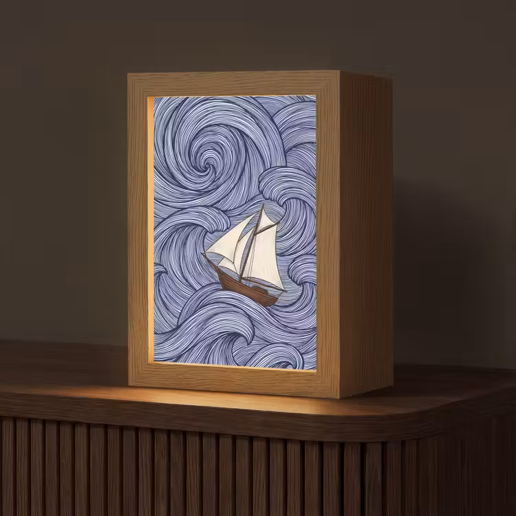 Gepersonaliseerde lightbox - Schip - Golven - Zee - Illustratie - Blauw — 1