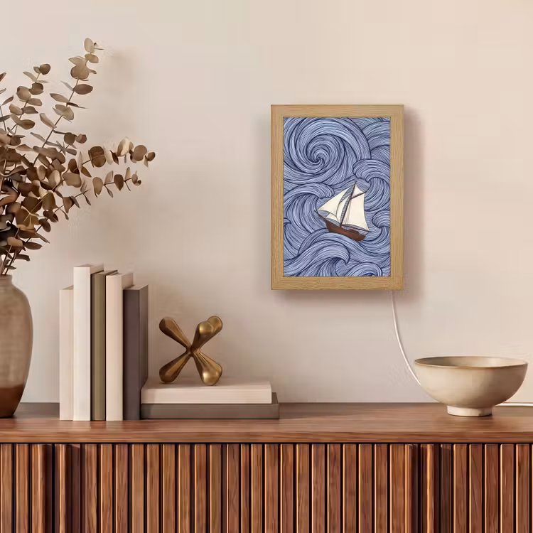 Gepersonaliseerde lightbox - Schip - Golven - Zee - Illustratie - Blauw — 4