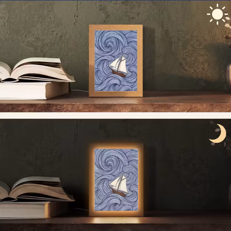 Gepersonaliseerde lightbox - Schip - Golven - Zee - Illustratie - Blauw — 5