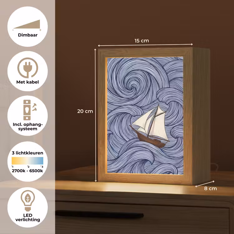 Gepersonaliseerde lightbox - Schip - Golven - Zee - Illustratie - Blauw — 7