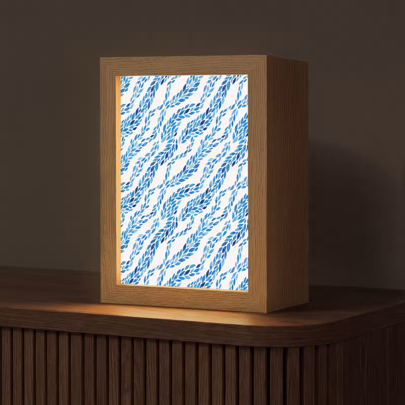 Gepersonaliseerde lightbox - Bladeren - Aquarel - Patroon - Modern - Blauw — 1