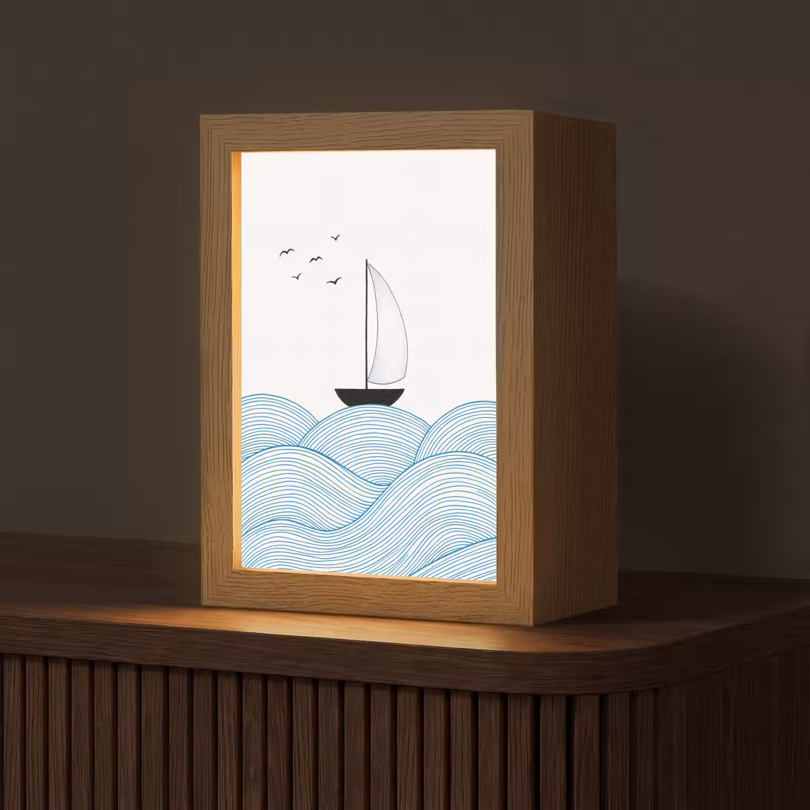 Gepersonaliseerde lightbox - Zeilboot - Golven - Zee - Illustratie - Blauw — 1