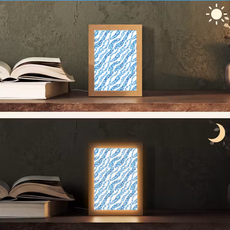 Gepersonaliseerde lightbox - Bladeren - Aquarel - Patroon - Modern - Blauw — 5