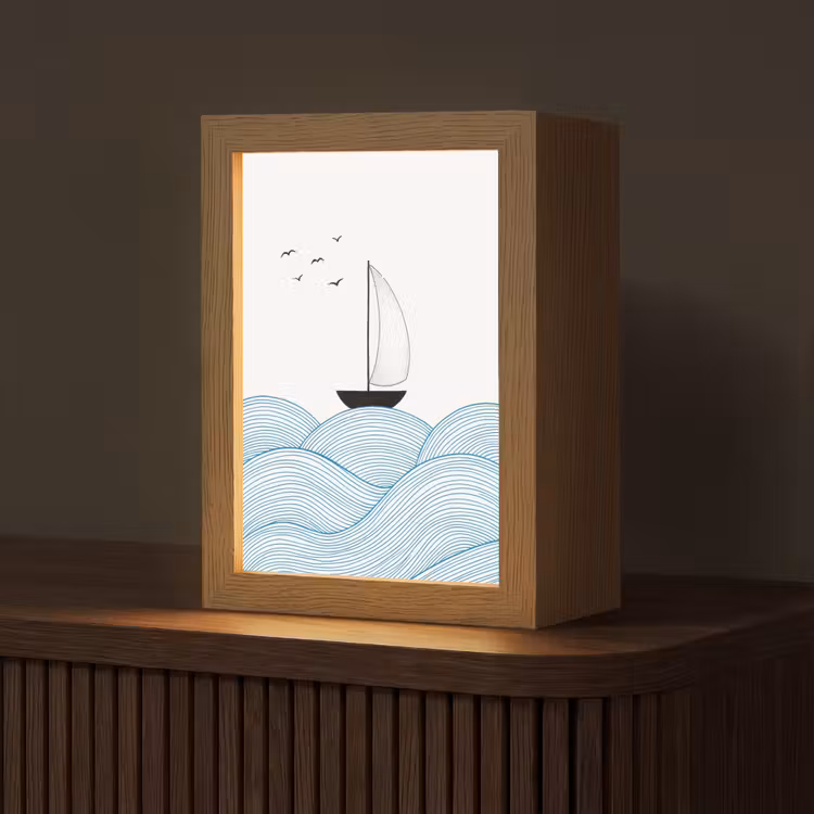 Gepersonaliseerde lightbox - Zeilboot - Golven - Zee - Illustratie - Blauw — 1