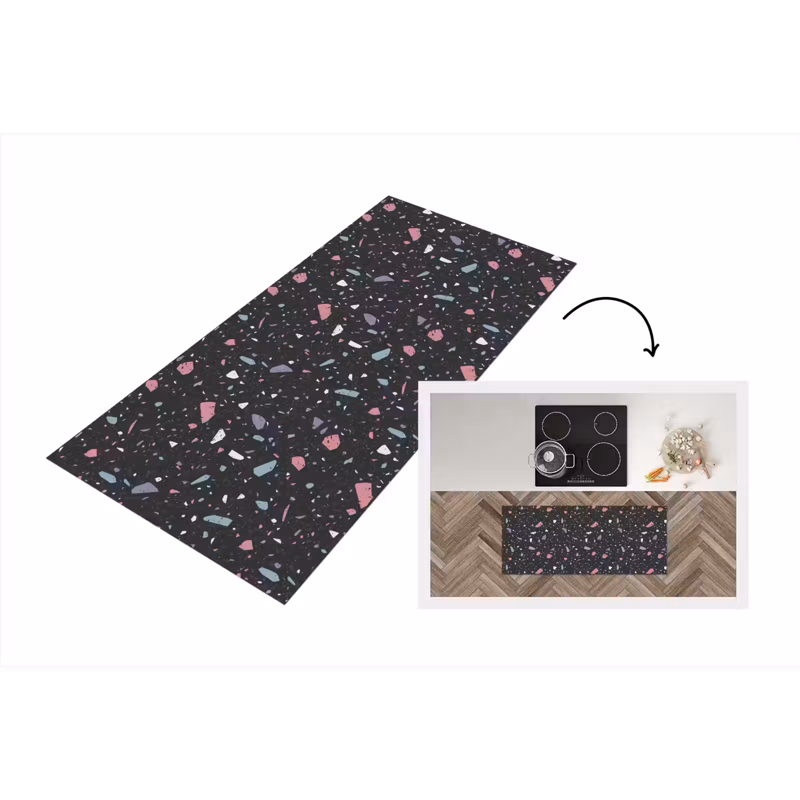 Keukenloper - Terrazzo - Patroon - Zwart - Zacht — 1