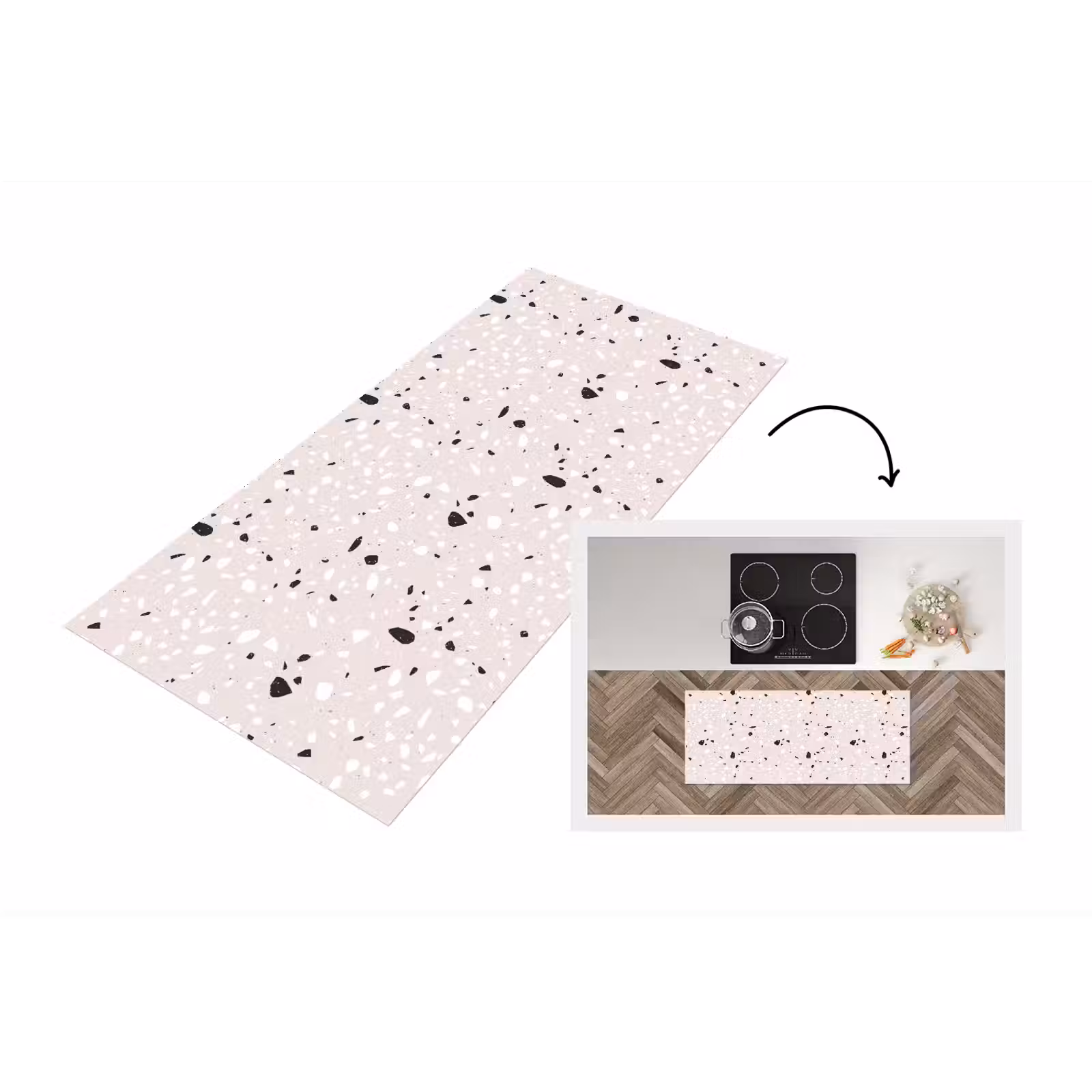 Keukenloper - Terrazzo - Patroon - Zacht - Zwart - Wit — 1