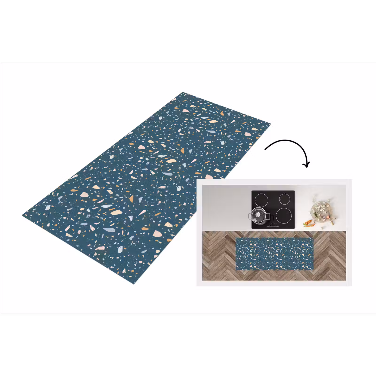 Keukenloper - Terrazzo - Patroon - Kleurrijk - Diep blauw — 1