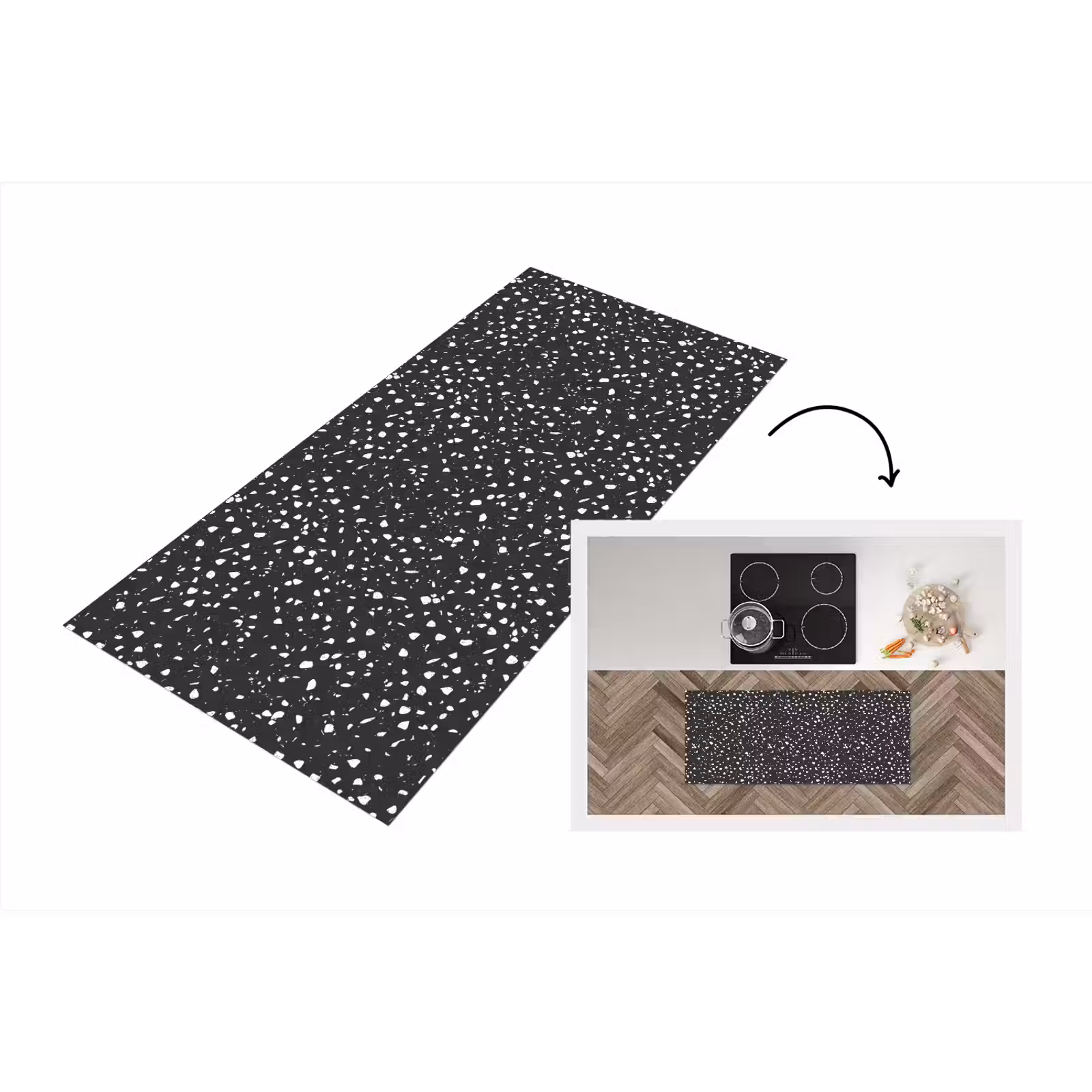 Keukenloper - Terrazzo - Patroon - Zwart - Wit — 1
