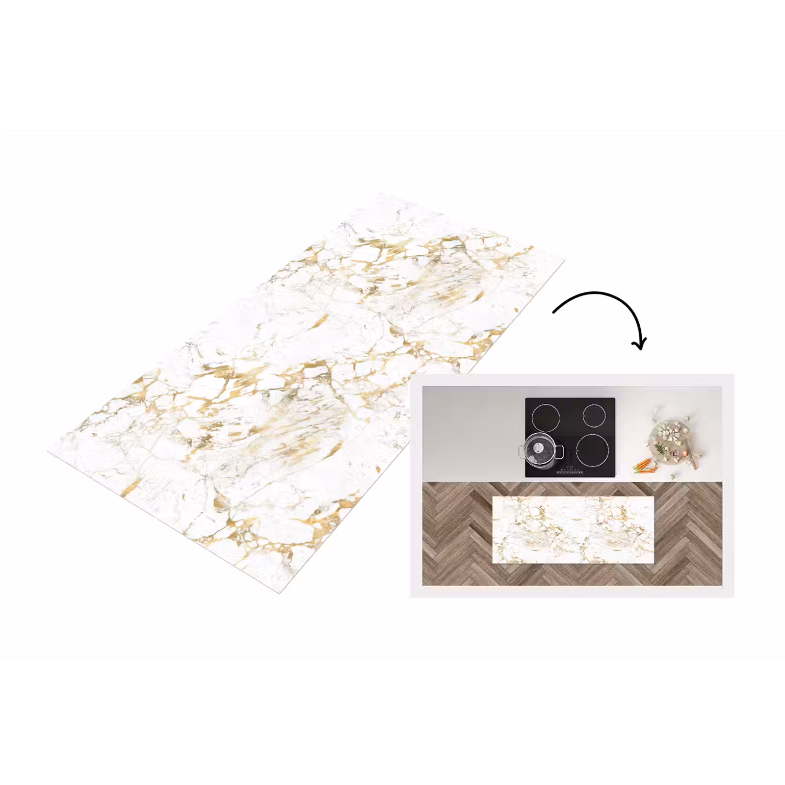 Keukenloper - Wit - Marmer - Luxe - Goud — 1