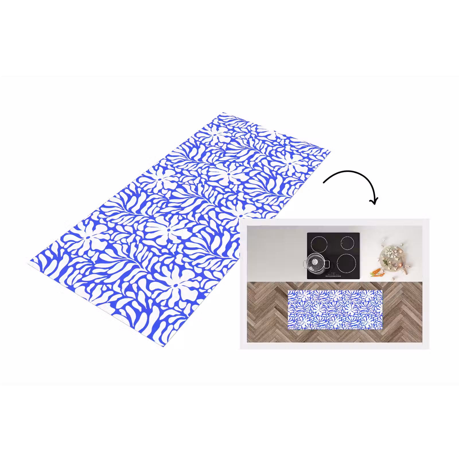 Keukenloper - Blauw - Bloemen - Wit — 1