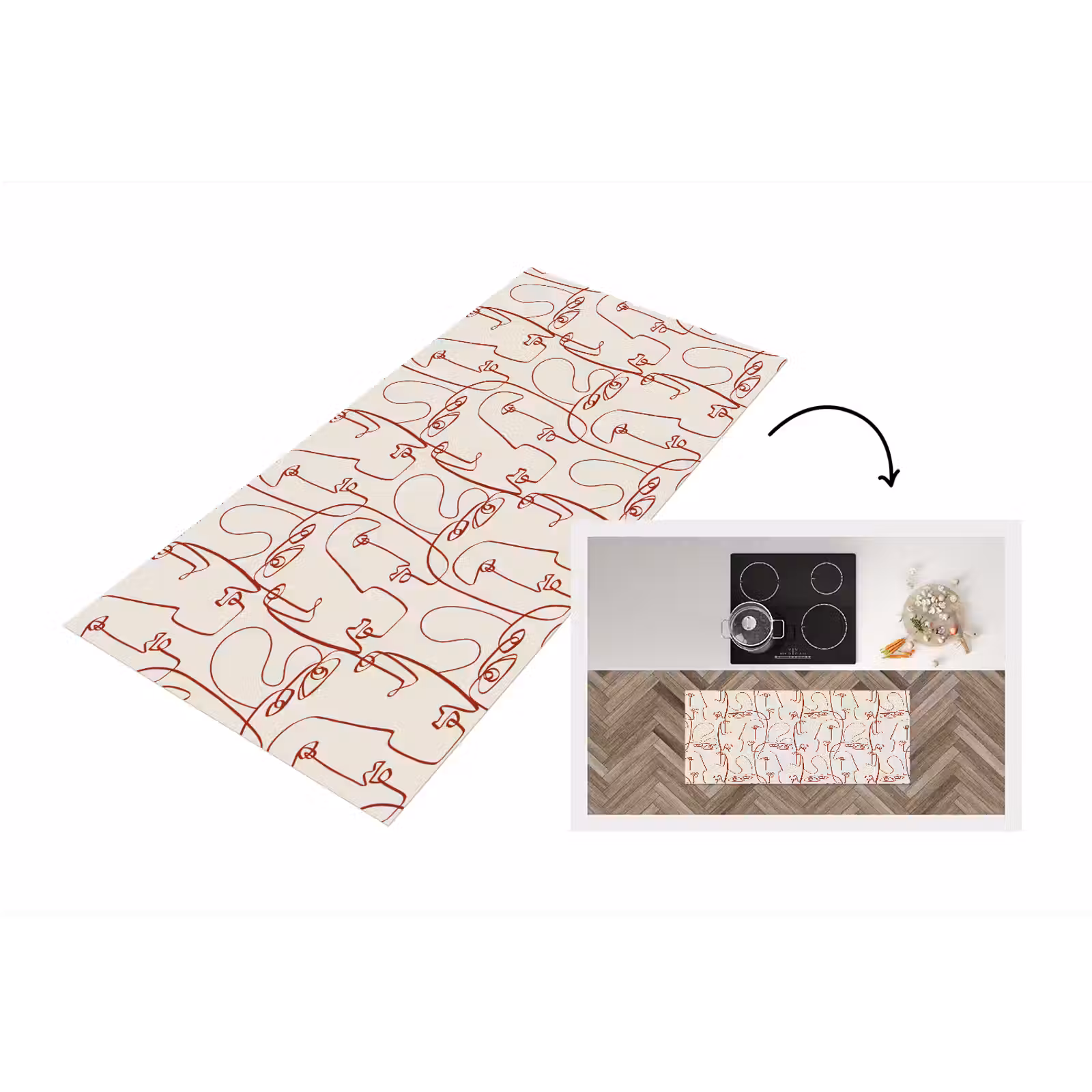 Keukenloper - Gezichten - Abstract - Rood - Beige — 1