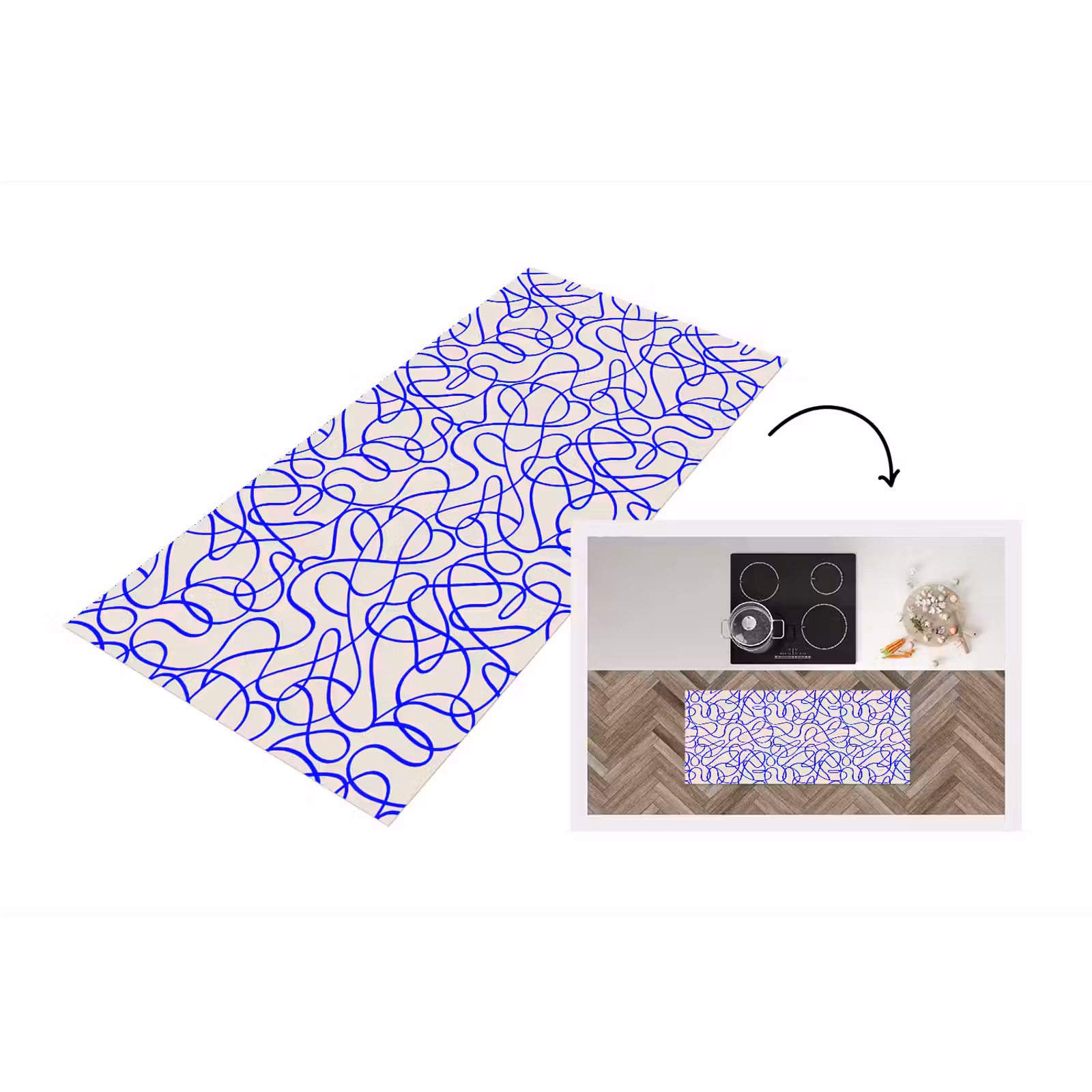 Keukenloper - Patronen - Beige - Blauw - Lijnen — 1