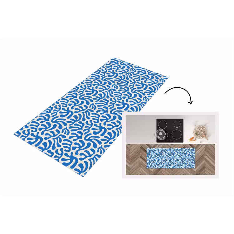 Keukenloper - Blauw - Abstract - Bladeren - Patroon — 1