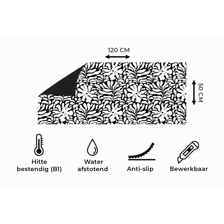 Keukenloper - Bloemen - Patroon - Zwart - Wit — 5