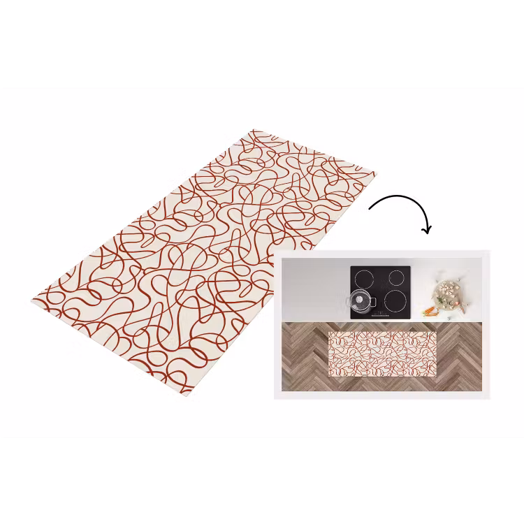 Keukenloper - Lijnen - Abstract - Rood - Beige — 1