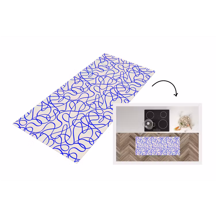Keukenloper - Patronen - Beige - Blauw - Lijnen — 1