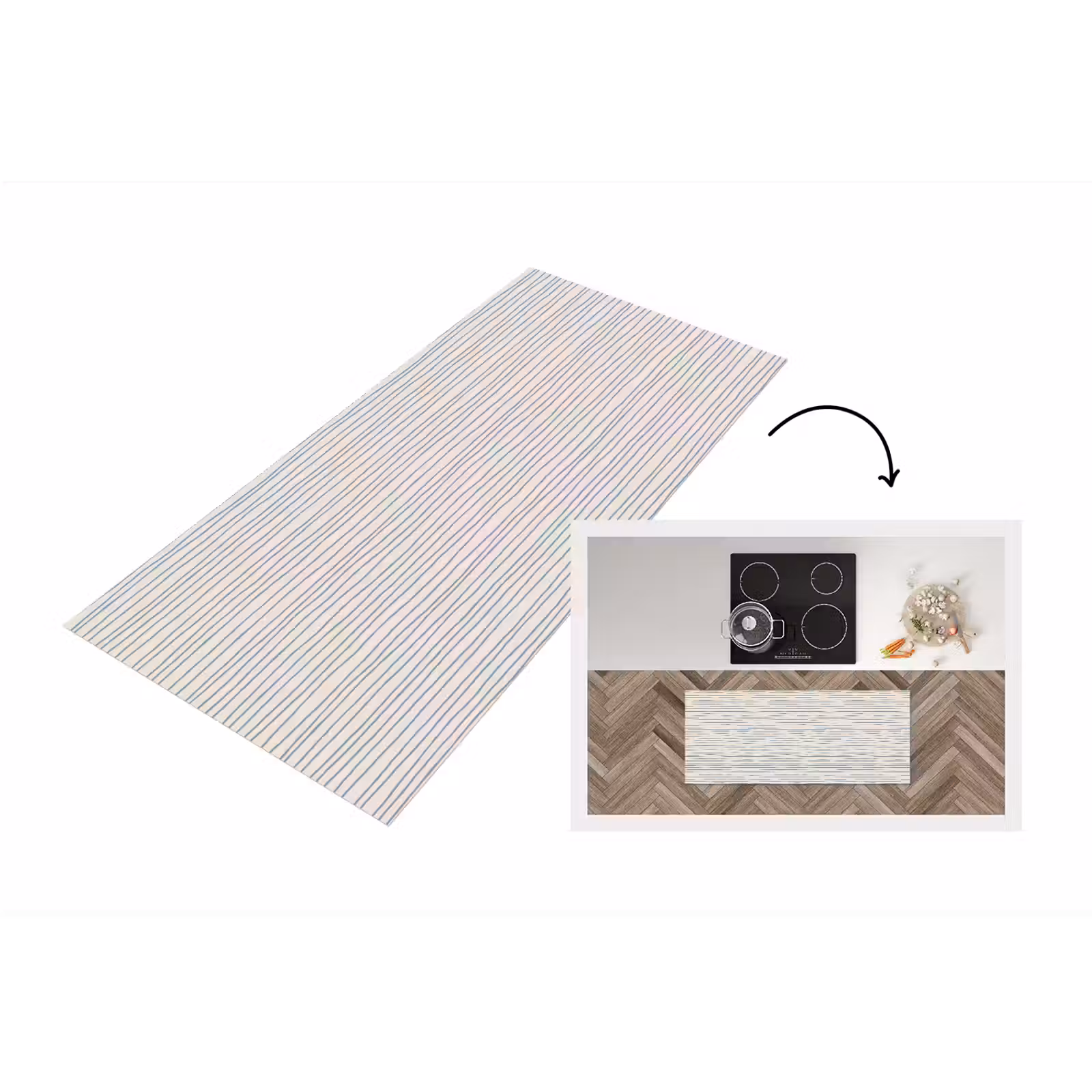 Keukenloper - Blauw - Strepen - Beige — 1