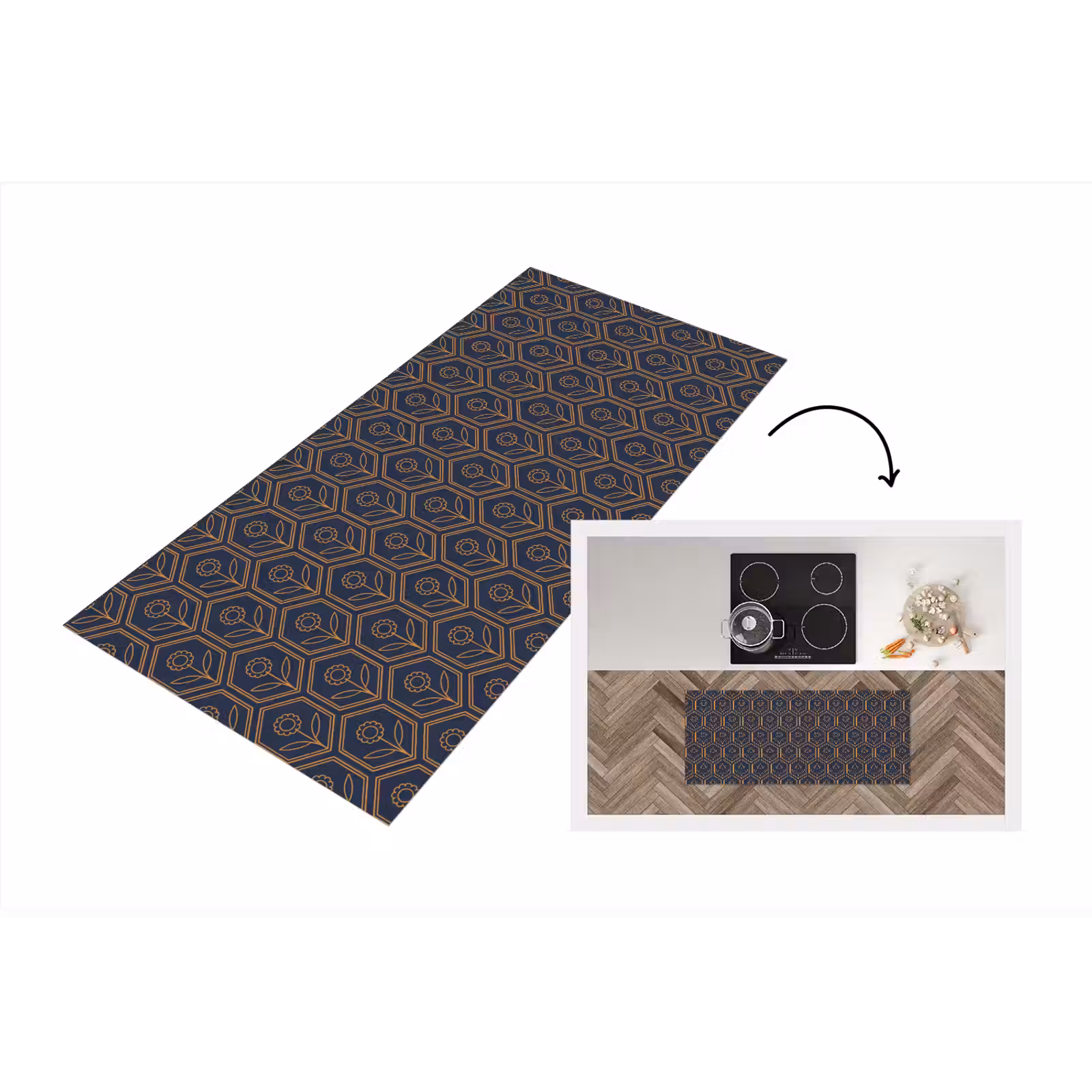 Keukenloper - Donkerblauw - Patroon - Bloem - Symmetrisch — 1