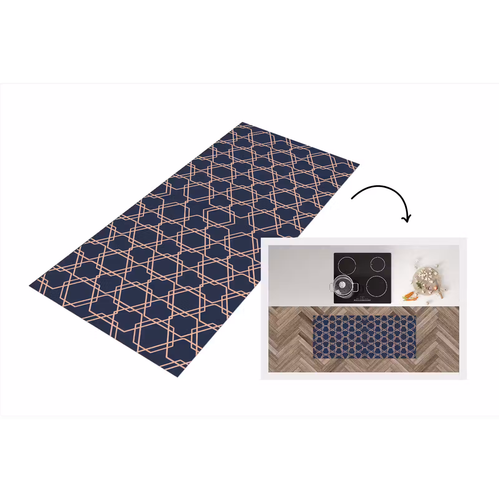 Keukenloper - Modern - Patroon - Donkerblauw - Roze — 1
