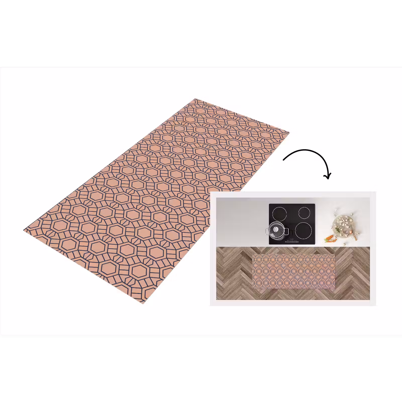 Keukenloper - Strak - Patroon - Roze - Donkerblauw — 1