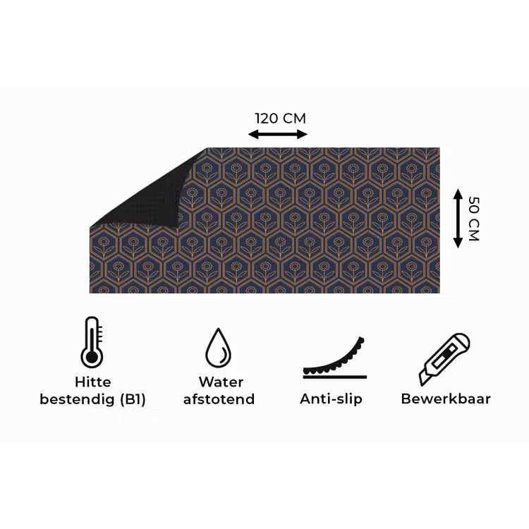 Keukenloper - Donkerblauw - Patroon - Bloem - Symmetrisch — 5