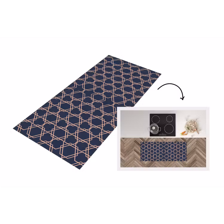 Keukenloper - Modern - Patroon - Donkerblauw - Roze — 1