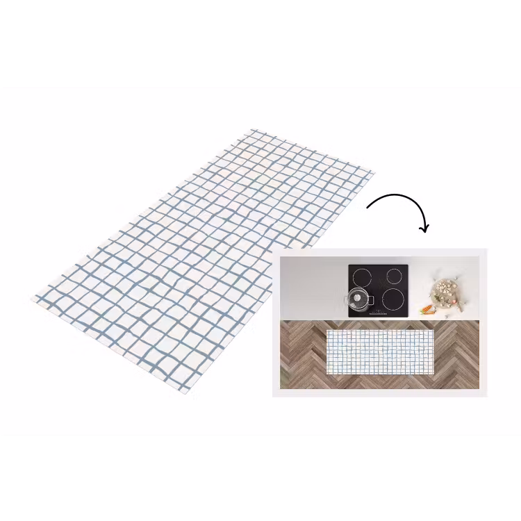 Keukenloper - Patroon - Raster - Blauw - Grijs — 1
