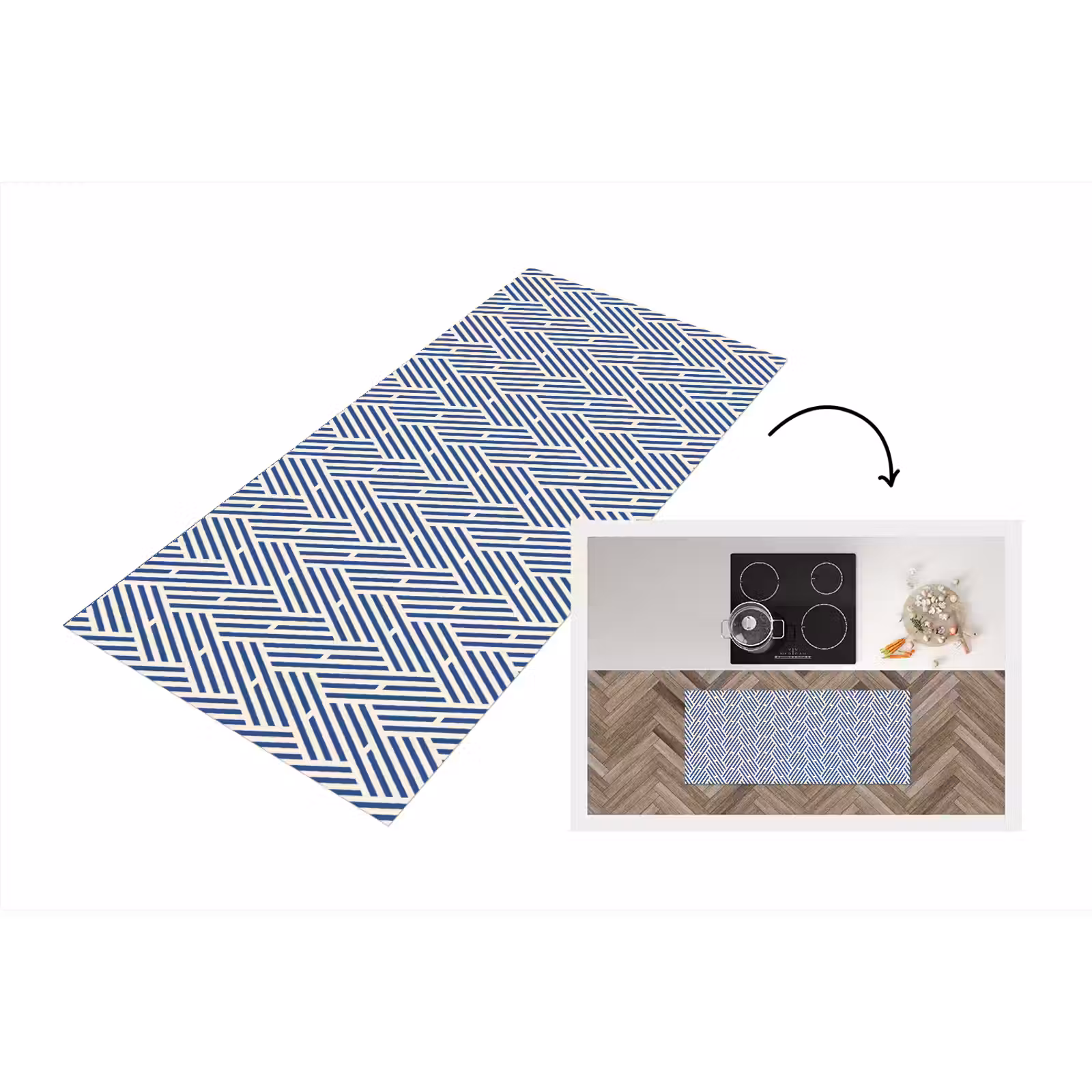 Keukenloper - Crème - Blauw - Strepen - Patroon — 1
